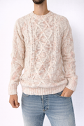 MAGLIONE GIROCOLLO CON FANTASIA TRECCIE CUCITA ROSA