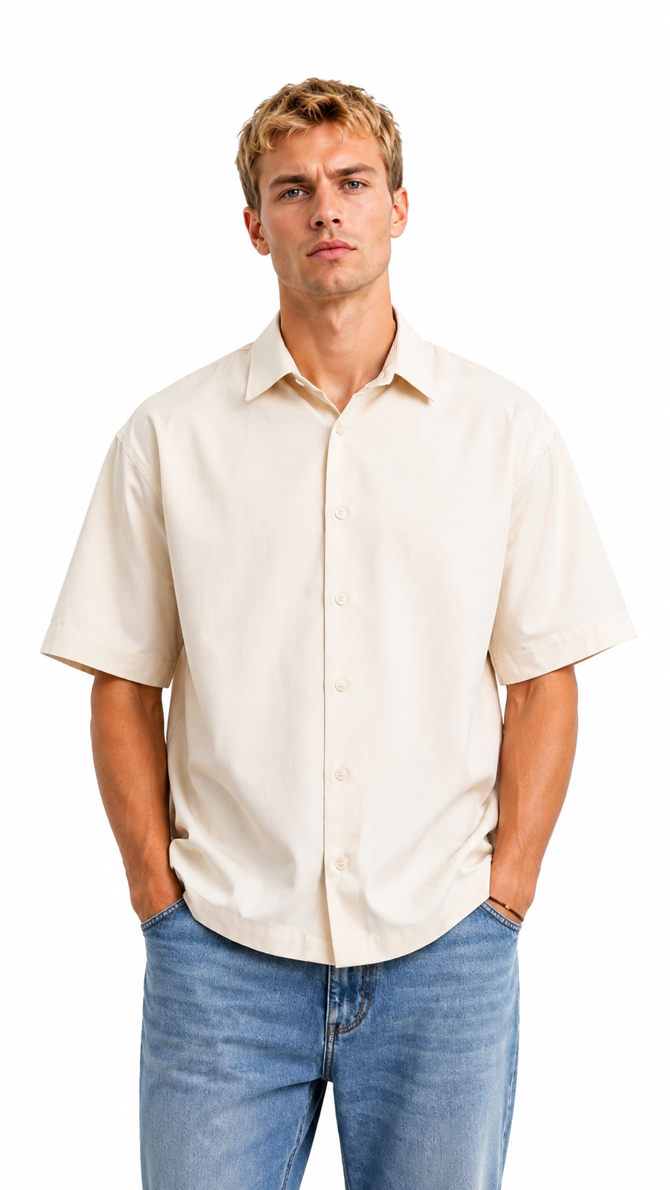 CAMICIA MEZZA MANICA MARINE IN COTONE