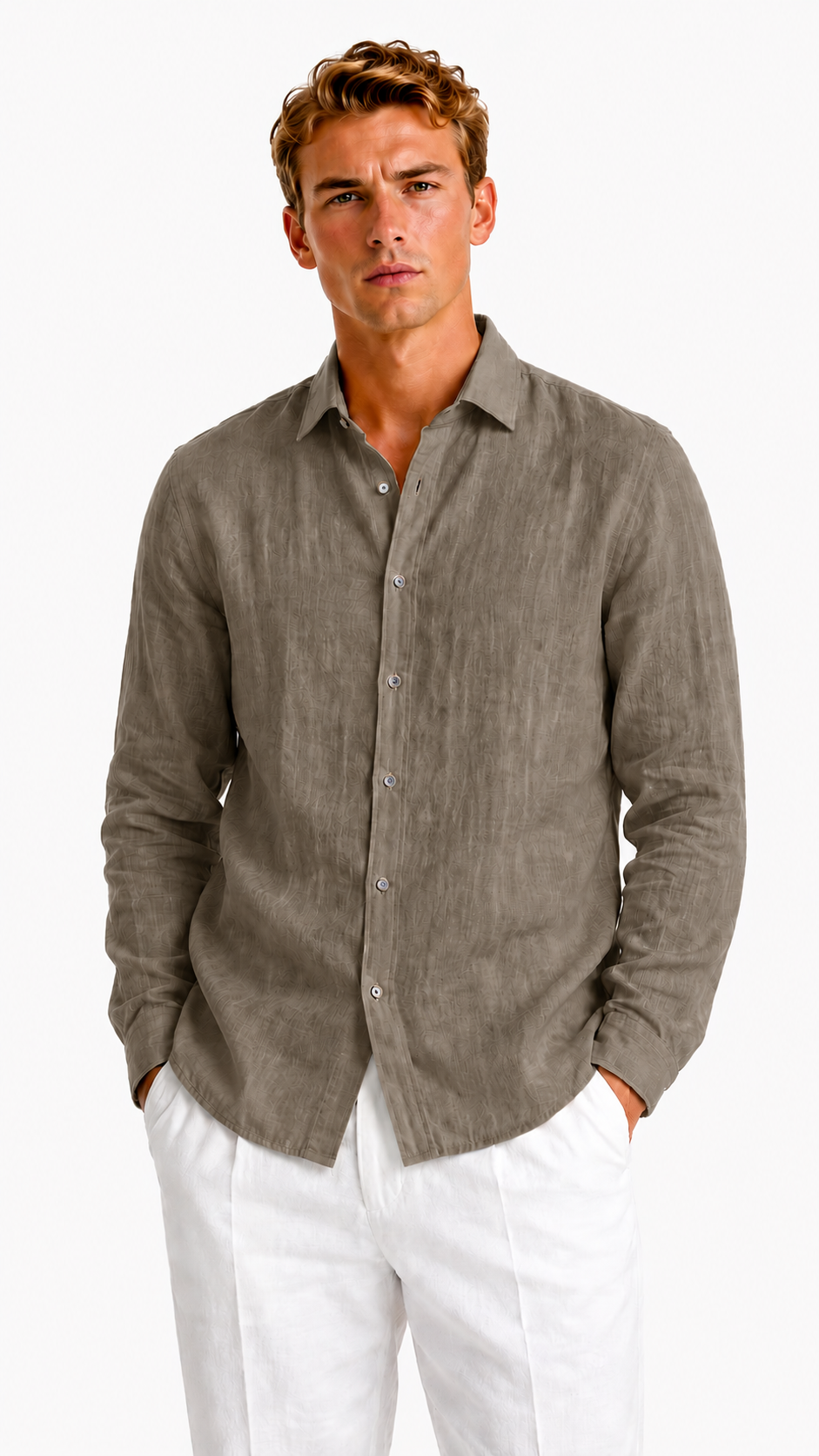 CAMICIA IN 100% LINO CON COLLO ITALIANO