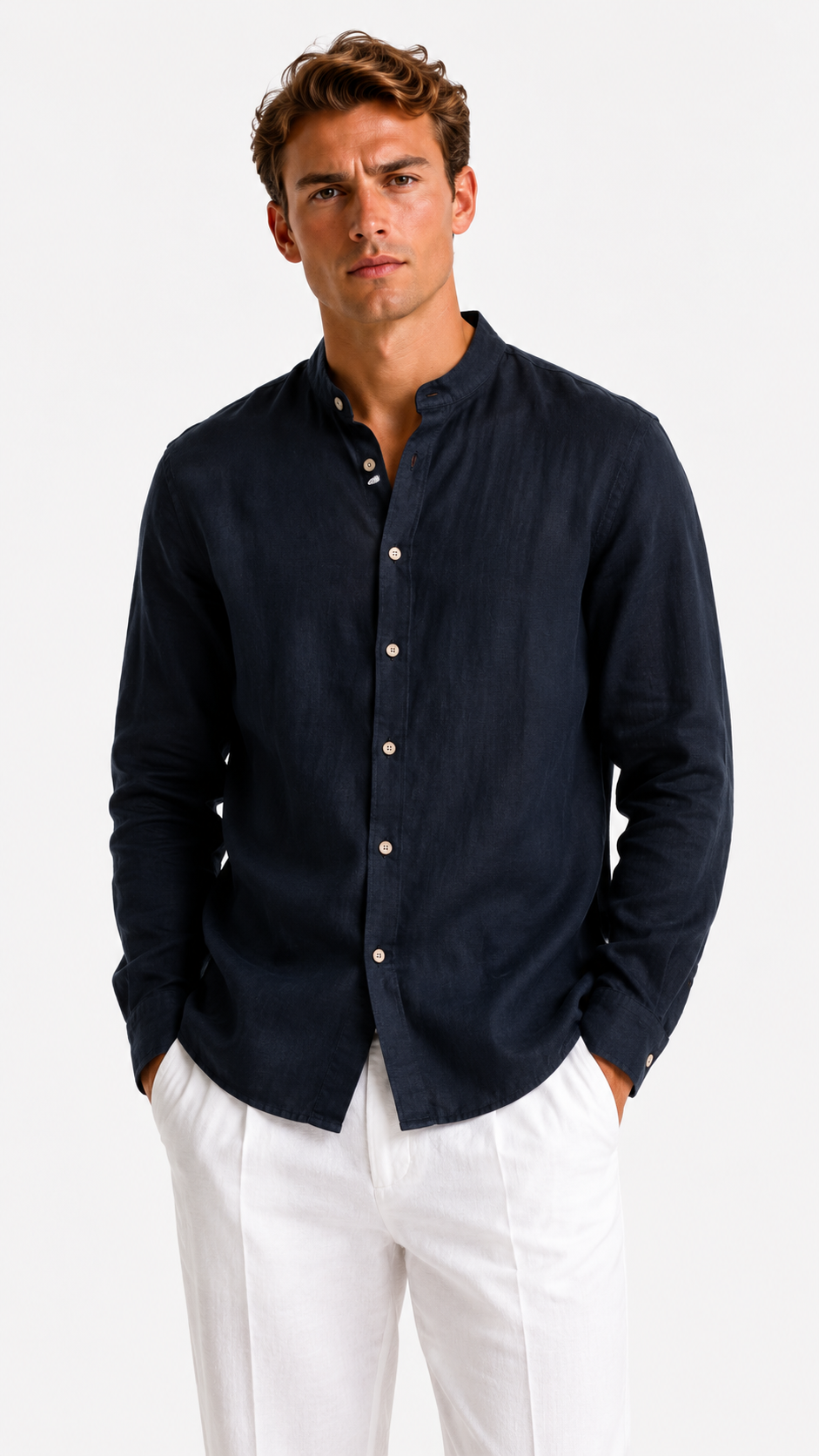 CAMICIA IN 100% LINO CON COLLO COREANO