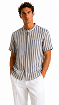 CAMICIA MEZZA MANICA 100% LINO CON RIGATA