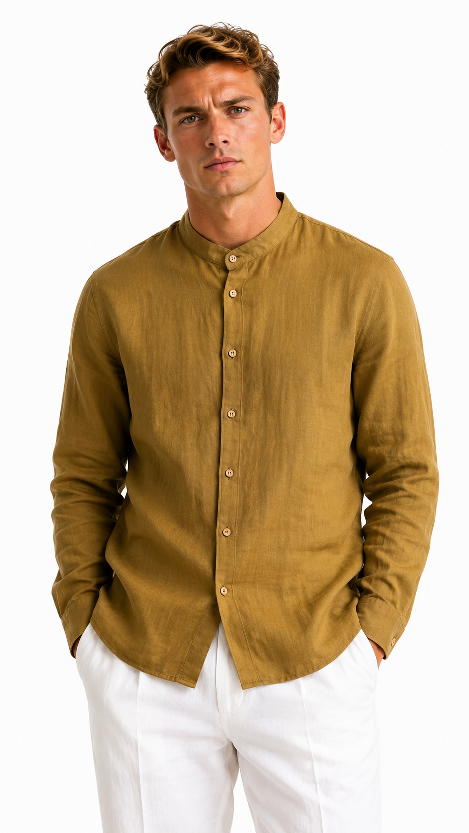 CAMICIA IN 100% LINO CON COLLO COREANO
