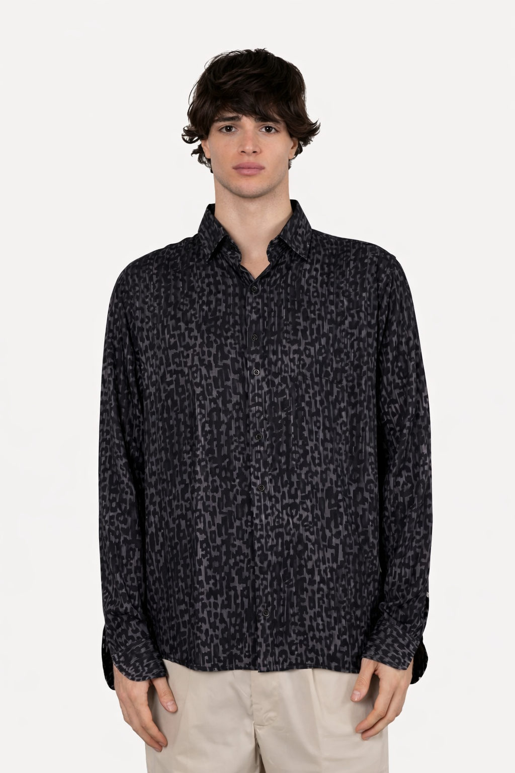 CAMICIA ANIMALIER A MANICA LUNGA IN VISCOSA