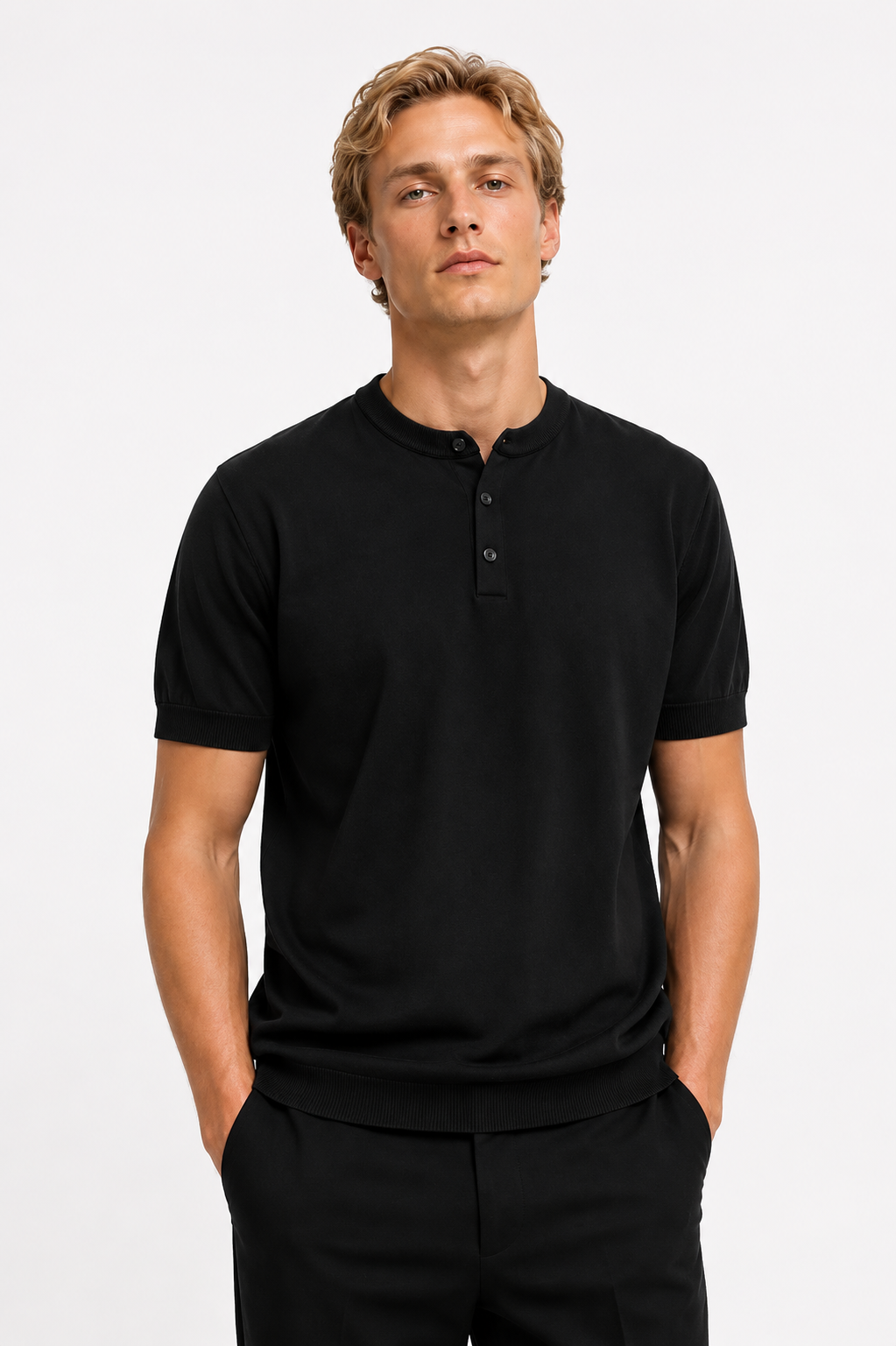 MAGLIA IN FILO SERAFINO 3 BOTTON | NERO