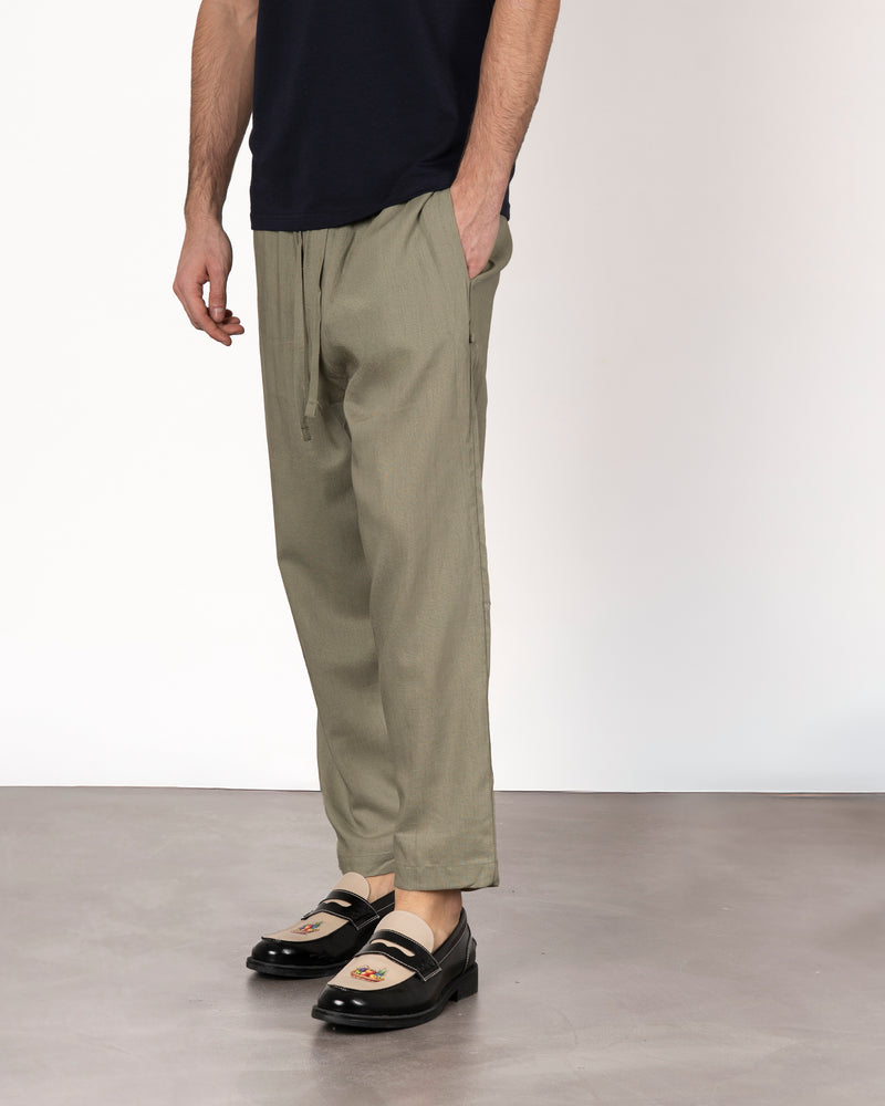 Pantalone comfort in lino con laccio