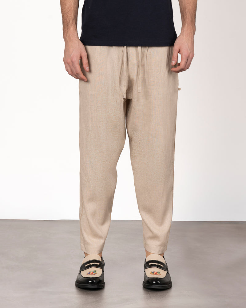 Pantalone comfort in lino con laccio